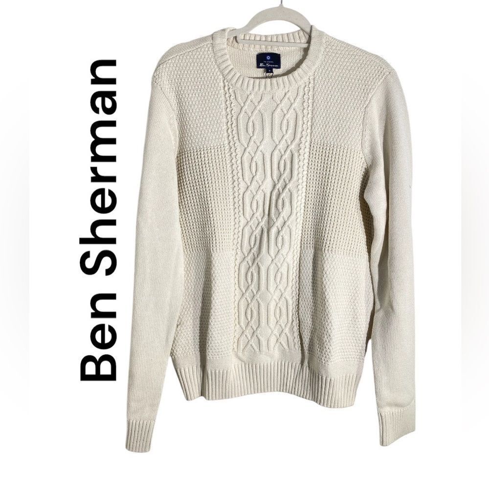 NWT Ben Sherman Men's Cable Knit Crew Neck Pullover‎ Cream Sz M